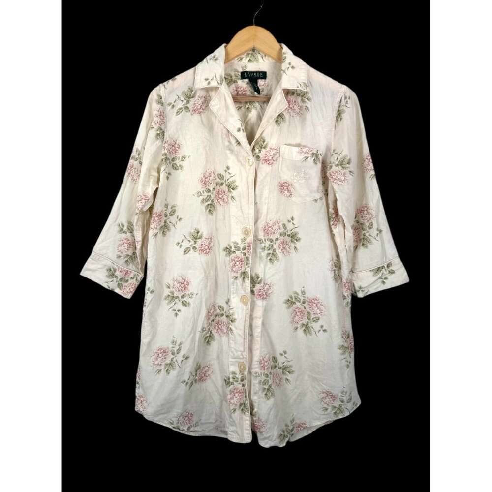 Lauren Ralph Lauren womens floral cottage core pajama top‎ cream sz S
